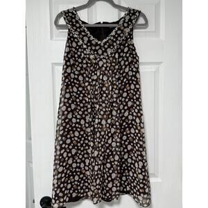 Adrianna Papell Women's Pleated Swiss Dot V-Neck Beaded Sequin Dress Size 8